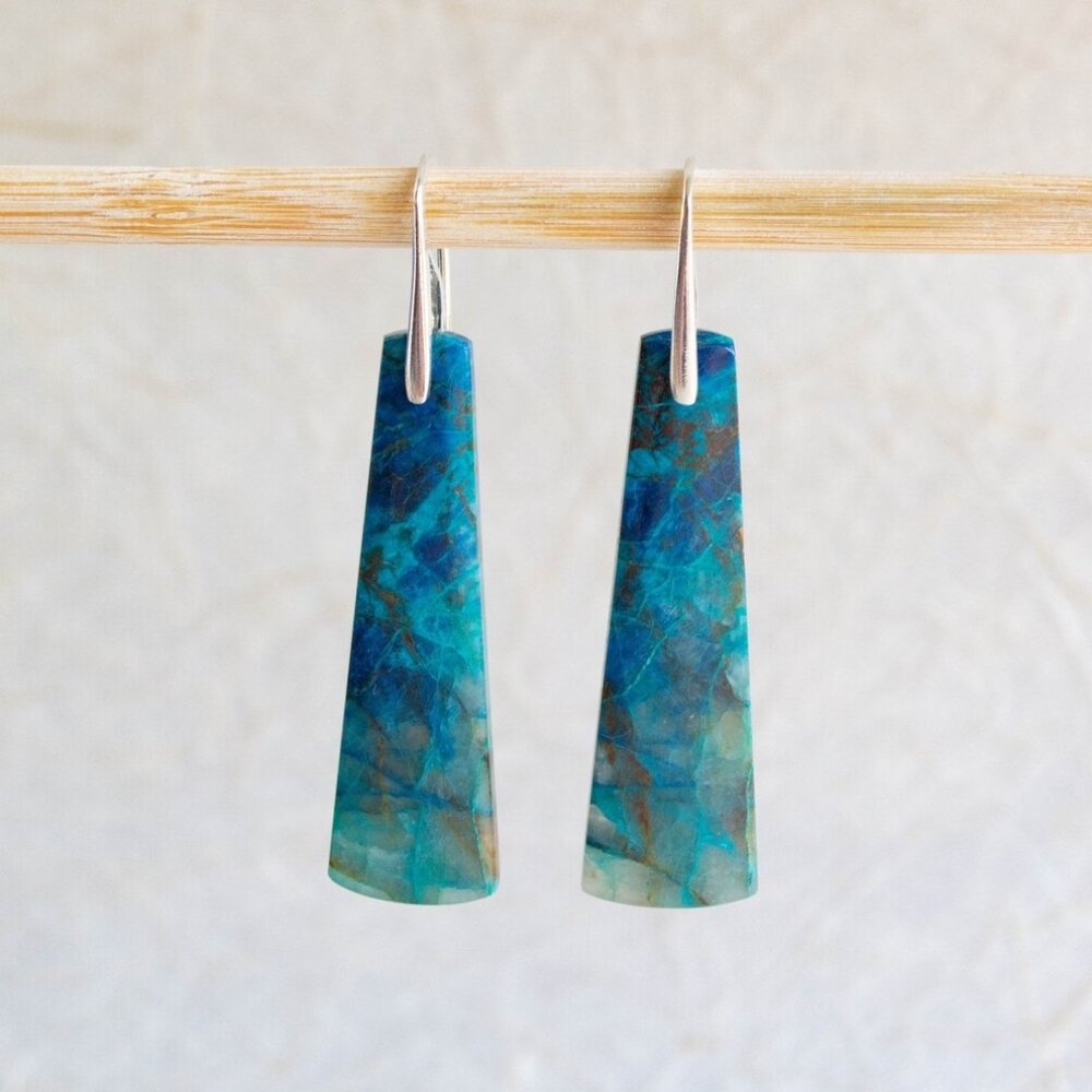 Chrysocolla Sterling Silver Rectangular Earrings